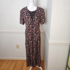Vtg 90s Betsy Lauren Dress Size 12 Womens Maxi Floral Fairy Grunge Corset Back